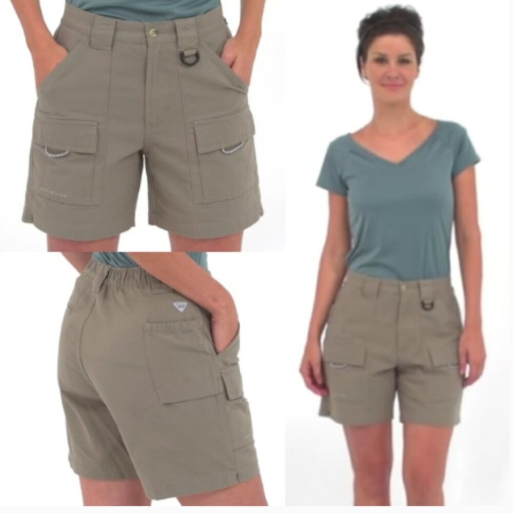 Columbia PFG Women Fishing Shorts Elastic Waist Cargo Style Pockets (1125)